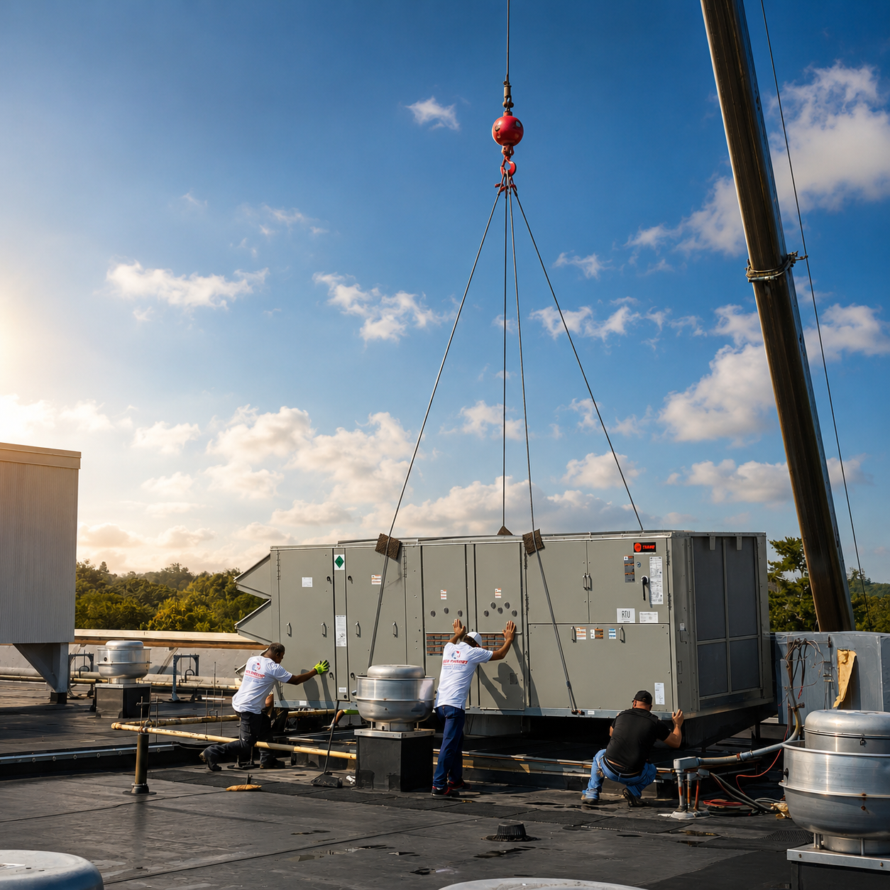 Commercial rooftop HVAC installation